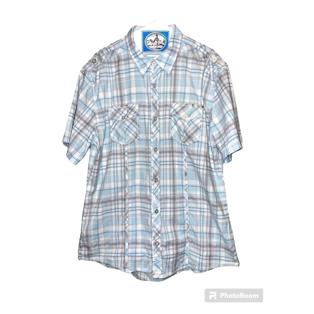 Bke Buckle Shirt Mens Extra Large Blue White Button Up Short Sleeve Western Men